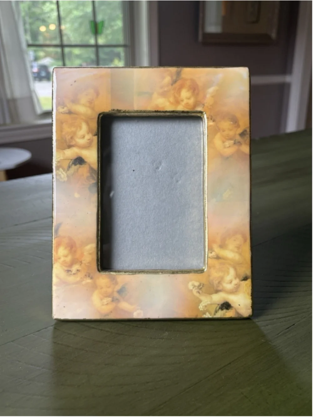 Vintage Cherub Angel Picture Frame Gold Trim Romantic Cottage Decor 4x6